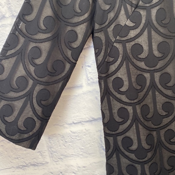 Milly black sheer tunic dress champagne satin lined pleat collar dress 4 - Picture 3 of 8